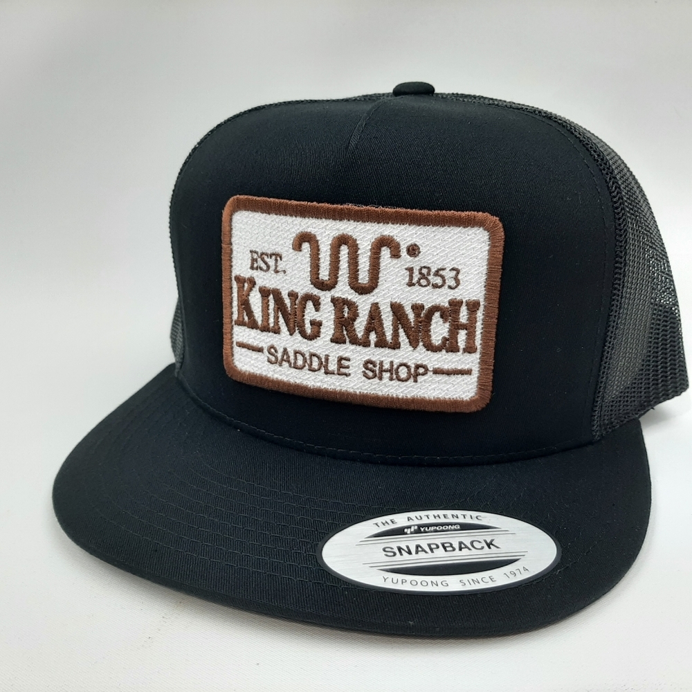 King Ranch Embroidered Patch Flat Bill Trucker Mesh Snapback Hat Cap Black